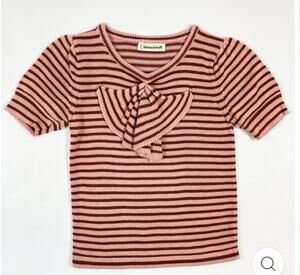 Misha & Puff 8/9 Y Kids Frankie Bow Cotton Knit Striped Rose Pink Vintage Brown